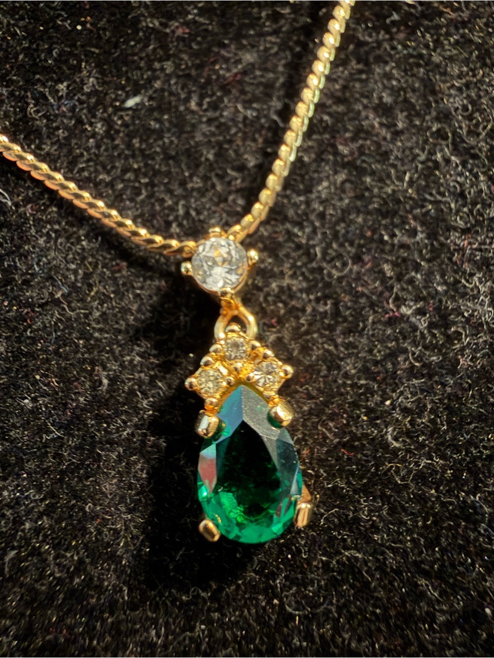 Christian Dior necklace metal rhinestone gold green clear color stone pendant